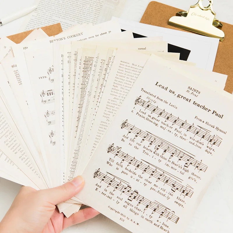 57Pcs Scrapbooking Retro material paper Article musical note old newspaper book manuscript diary decoration, base paper 2options