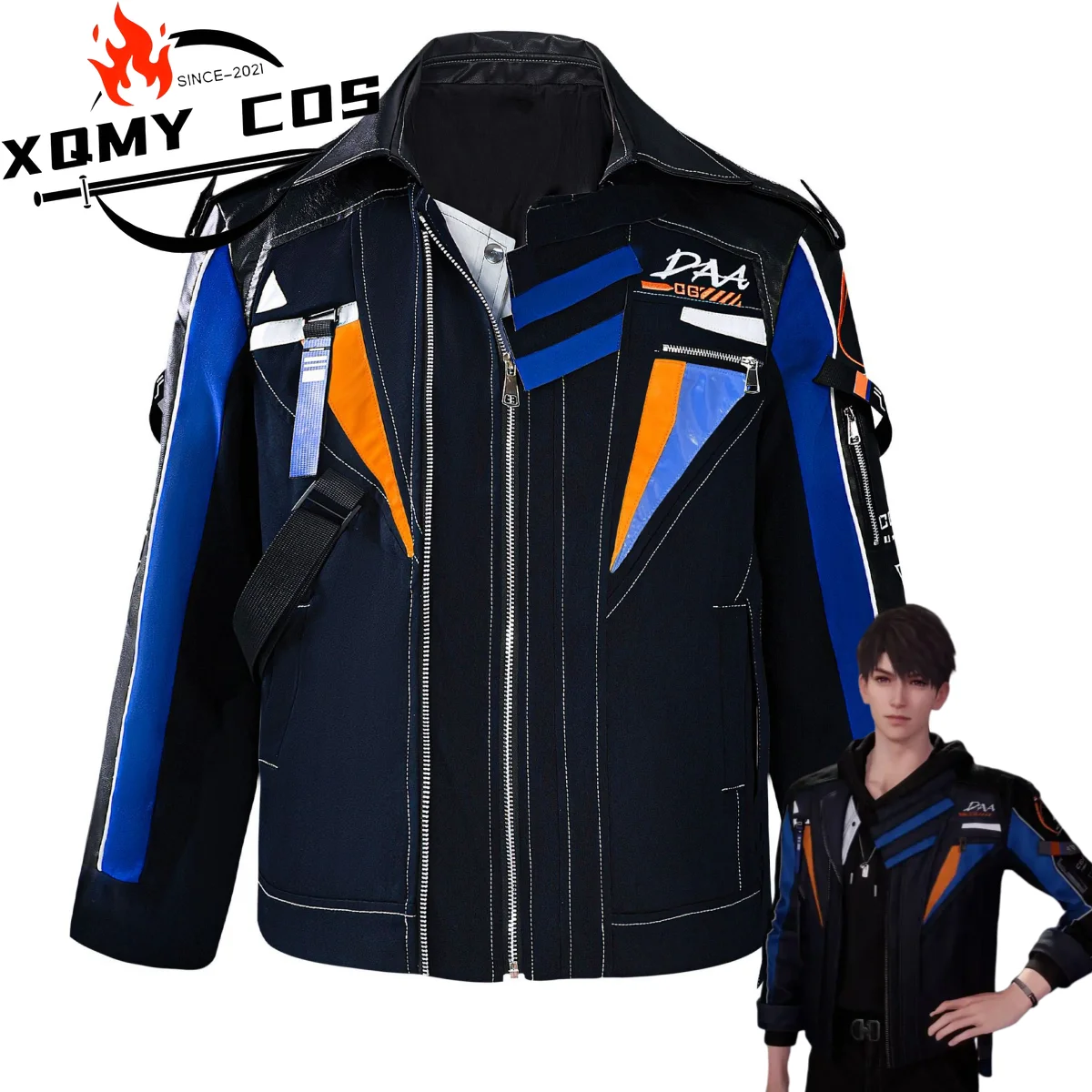 

XqAnime Game Love and Deepspace Caleb Cosplay Costume Pilot Personality Party PU Coat Jacket Adult Man Daily Leisure Suit