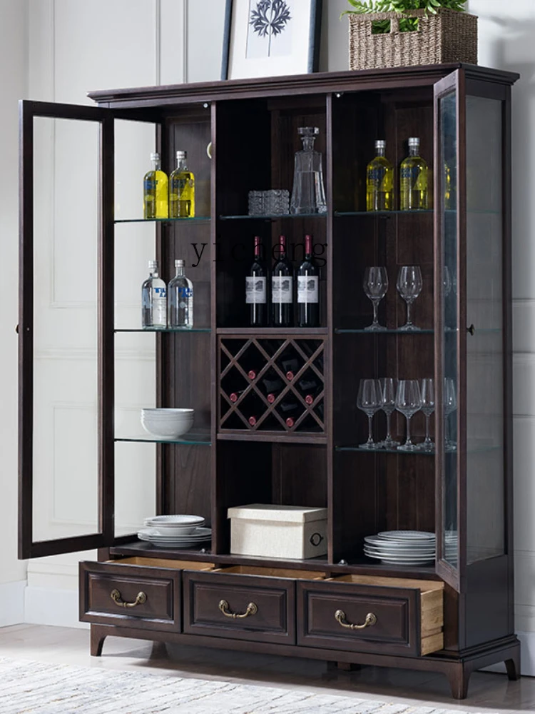 Yy American Solid Wood Sideboard Simple Wall Kitchen Cabinet Double Door Wine Cooler Storage Rack