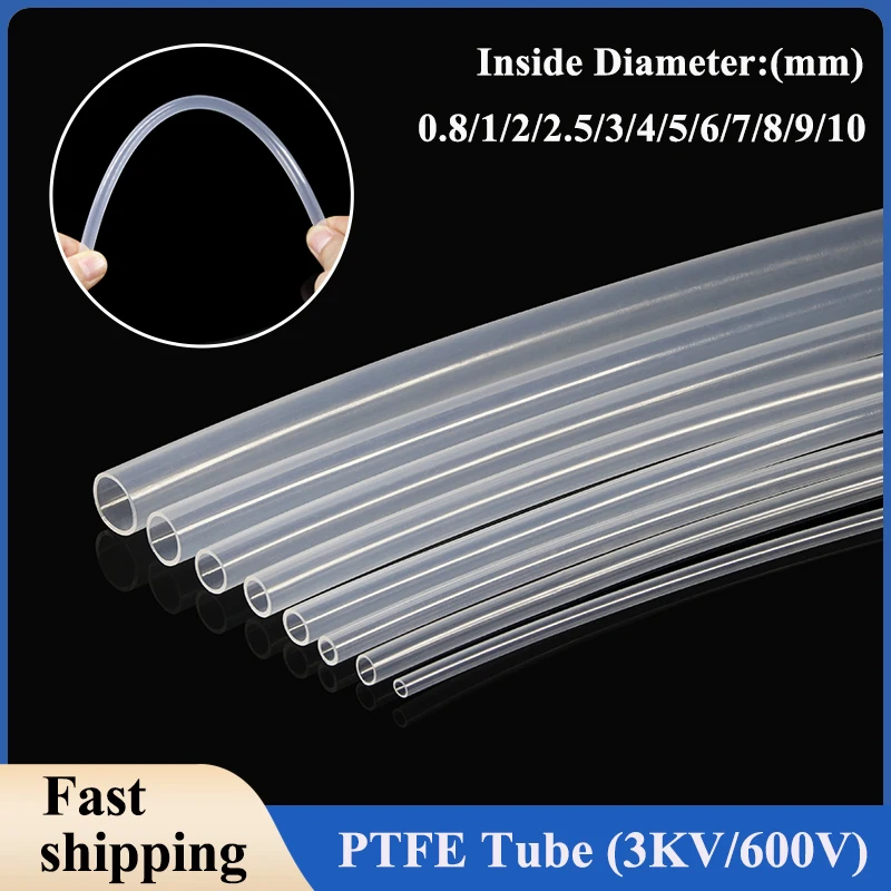 1/3/5/10M Przezroczysta rurka PTFE do części drukarki 3D Rura ID 0,8 1 2 2,5 3 4 5 6 7 8 10 mm F46 Wąż izolowany Sztywna rura 600V 3KV