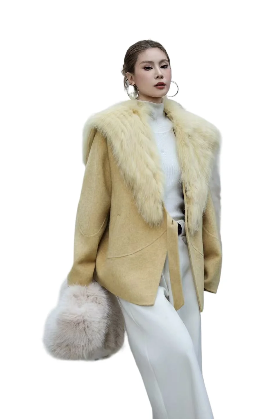 

High-End Women's Double-Faced Cashmere Coat | Autumn Winter New Design with Detachable Fox Fur Collar