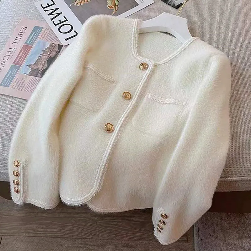 

Metal Button Long Sleeve Cardigan Women Versatile Soft Stretch Round Neck Sweater Coats Autumn Winter Women's Clothing Knitwear