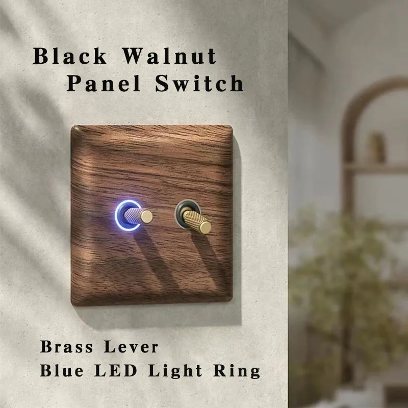 86 Type Black Walnut Panel Switch EU/RU/FR/Standard Electrical Outlett Brass Lever Wood Grain Panel Switch Socket 86mm x 86mm