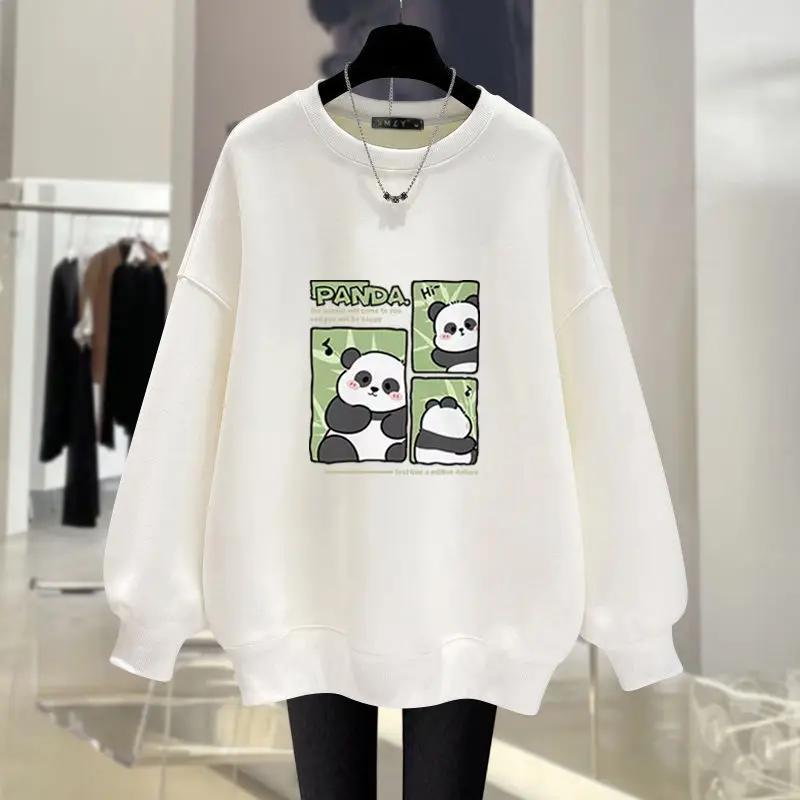 Autumn Women Clothing Fashion Y2K Cartoon Printed Sweatshirts O-neck Loose Casual Top Pullovers Vintage Simplicity Cozy Hoodies