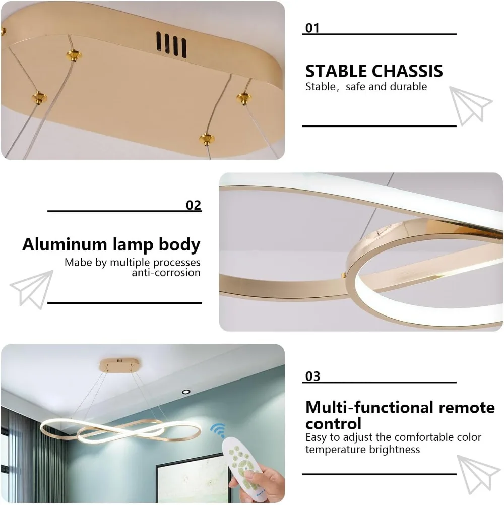 الحديثة الذهب قلادة LED ضوء المطبخ جزيرة الثريا عكس الضوء قابل للتعديل ارتفاع غرفة الطعام #6