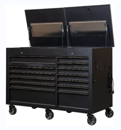 Black Steel workbench Roller Cabinet Tool Trolley Tool Chest Storage Tool Box 15 drawers plug socket and side tray one one side