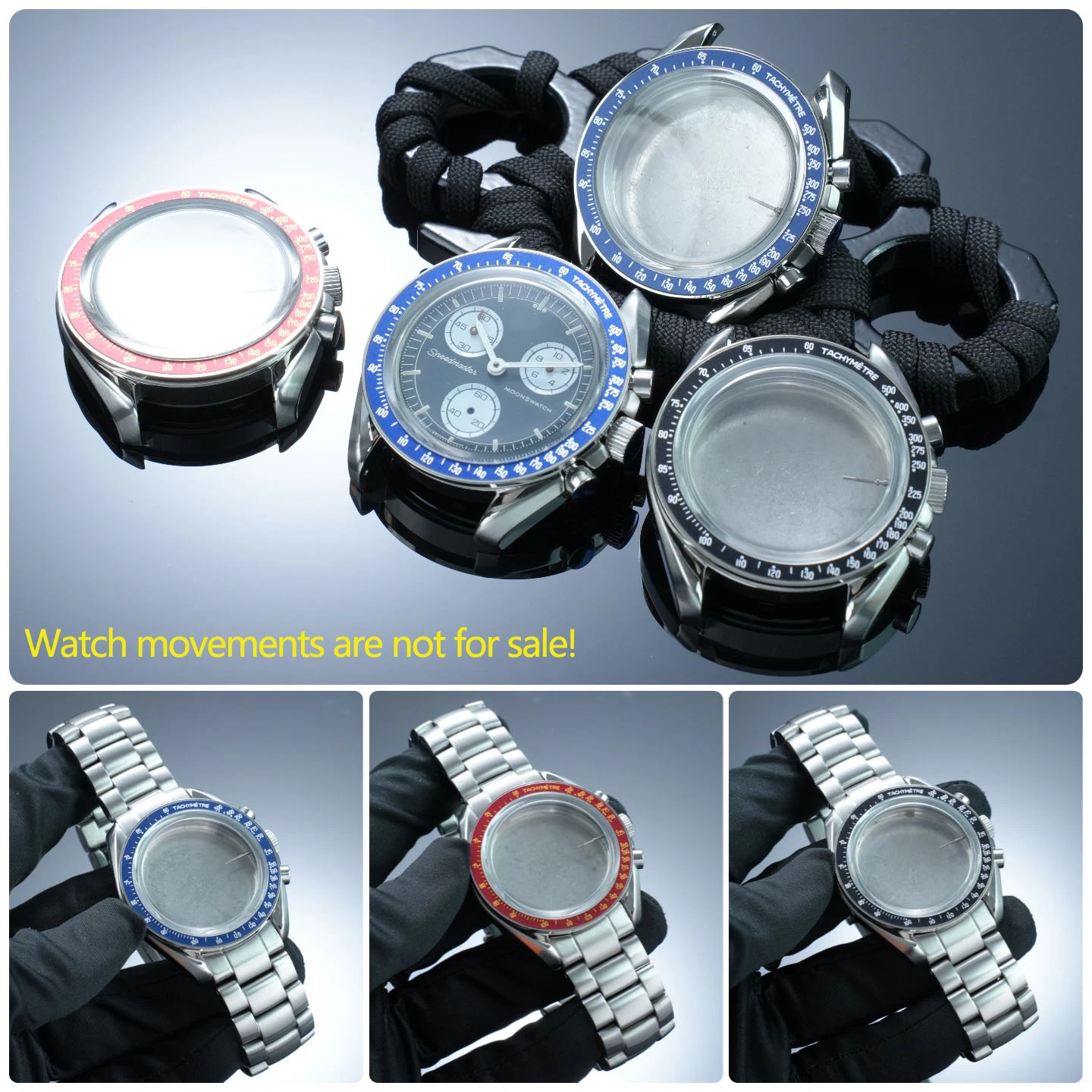 Комплект для модификации часов Swatch&Omega Moonswatch: металлический корпус, ремешок из нержавеющей стали, подходит для циферблата 42 мм, без механизма.