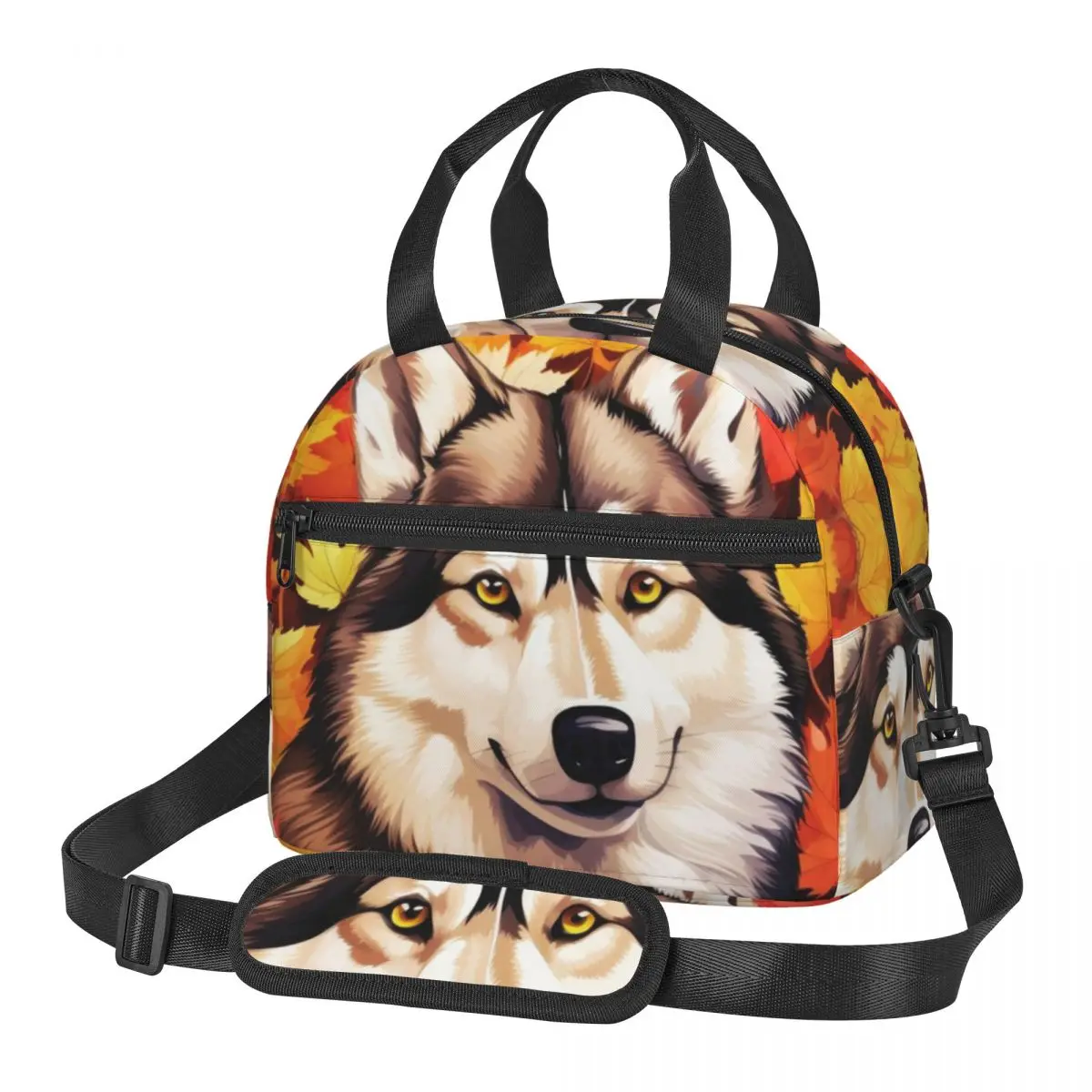 Autumn Fall Siberian Husky Dog Lunch Bags Insulated Bento Box Waterproof Lunch Tote Picnic Bags Thermal Bag for Woman Girl