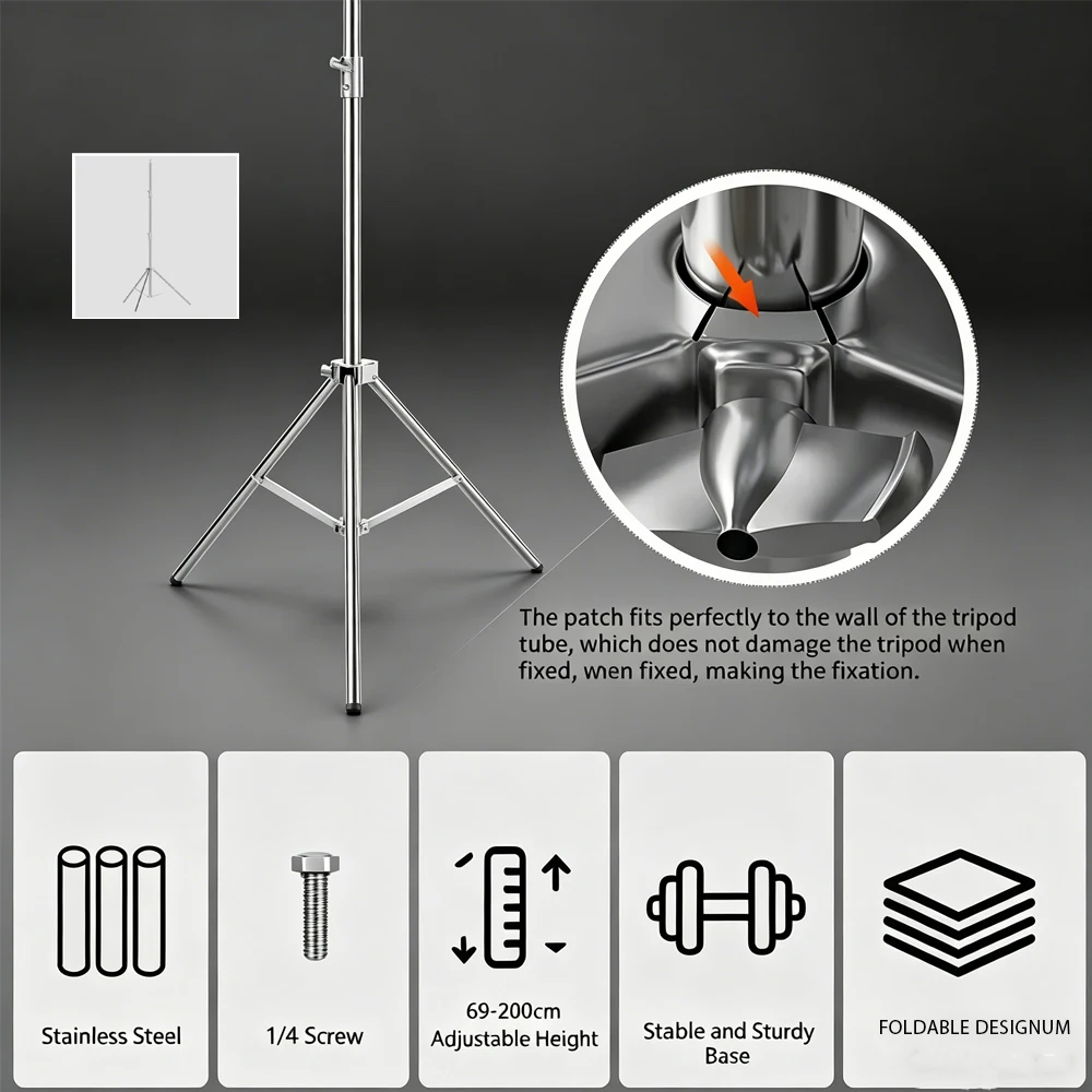 2M Edelstahl-Stativ mit verstellbarer Höhe, Lichtständer, Telefonhalter, Softbox-Stützständer, geeignet für Fotostudios