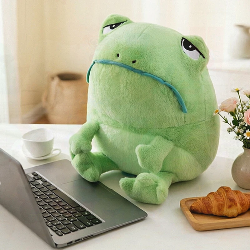 Moody Grumpy Frog Plush Doll Soft Fluffy Green Stuffed Toy Funny Cartoon Figure Sofa Cushion Home Decoration Novelty Gift