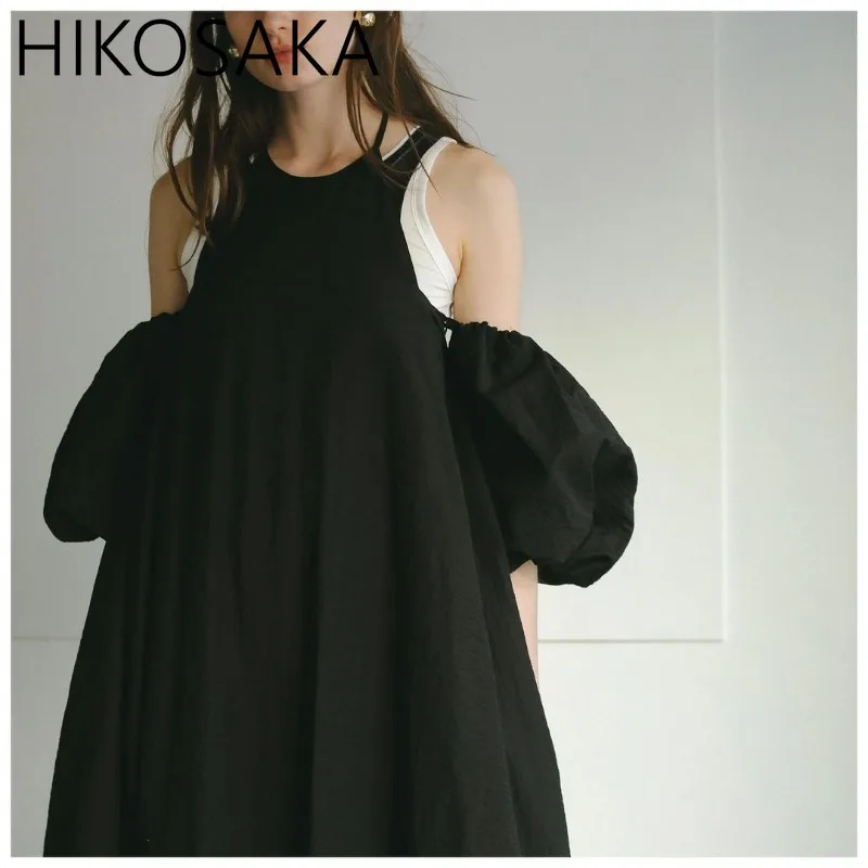 Elegant Fashion Detachable Sleeve Sling Dress Japan Loose Casual Solid A-line Robe Female 2024 Spring Summer Big Swing Vestidos