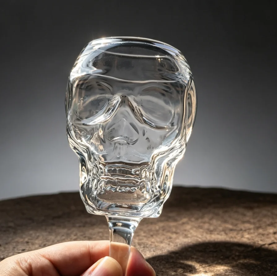 Gothic Skull Head Wine Goblet Transparent Glass Stem Cup Novelty Barware for Cocktail Wine Halloween Home & Party Table Decor