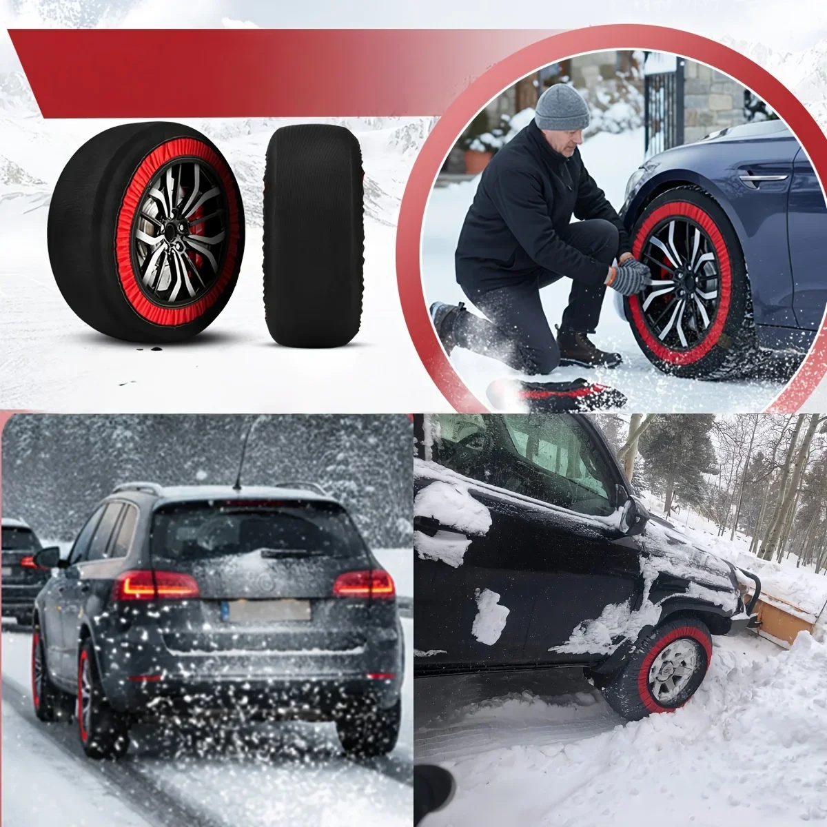 2Pcs Winter Car Safety Snow Socks Vehicle Anti-Slip Chains Emergency Tire Grip System Universal Auto Accessories SUV Van Offroad