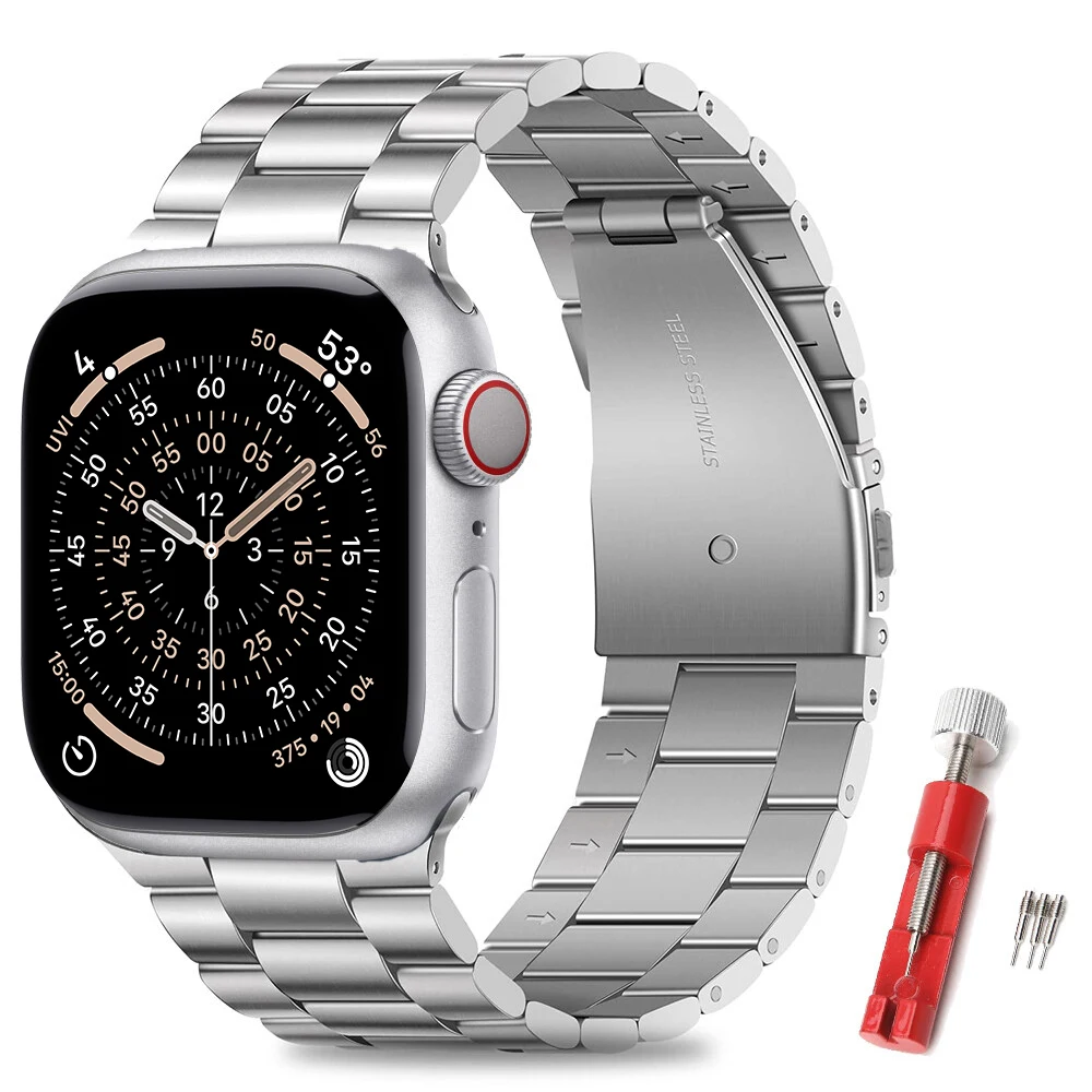 Pulseira de Aço Inoxidável para Apple Watch Ultra 2 3 11 10 9 8 7 6 5 SE 49mm 46mm 45mm 44mm 42mm 41mm 40mm - Pulseira Executiva