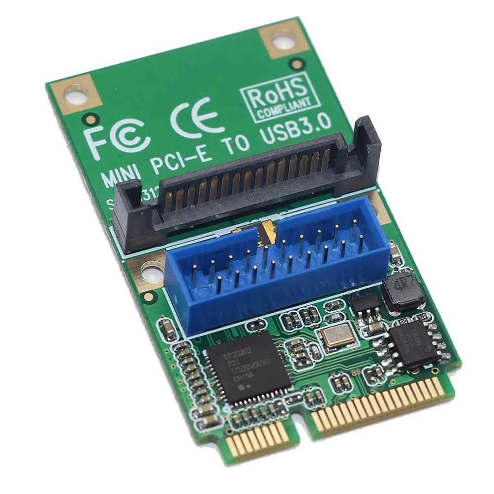 Karta adaptera EDT-Mini Pci-E na USB3.0 Mini Pcie na 19-pinową/20-pinową kartę rozszerzeń USB 3.0 z 15-pinowymi portami zasilania Sata dla komputerów stacjonarnych