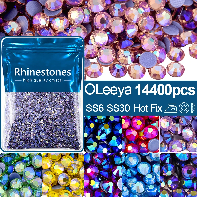 Стразы OLeeya Hotfix Rhinestones Multiple AB Wholesale Iron on Glass Crystal Strass Flatback for DIY Clothes Accessories