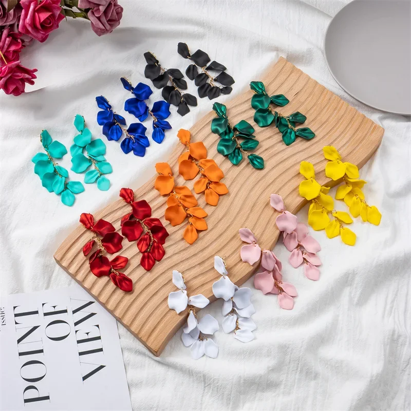 Rose Petal Long Tassel Earrings Korean Drop Earrings - Image 6