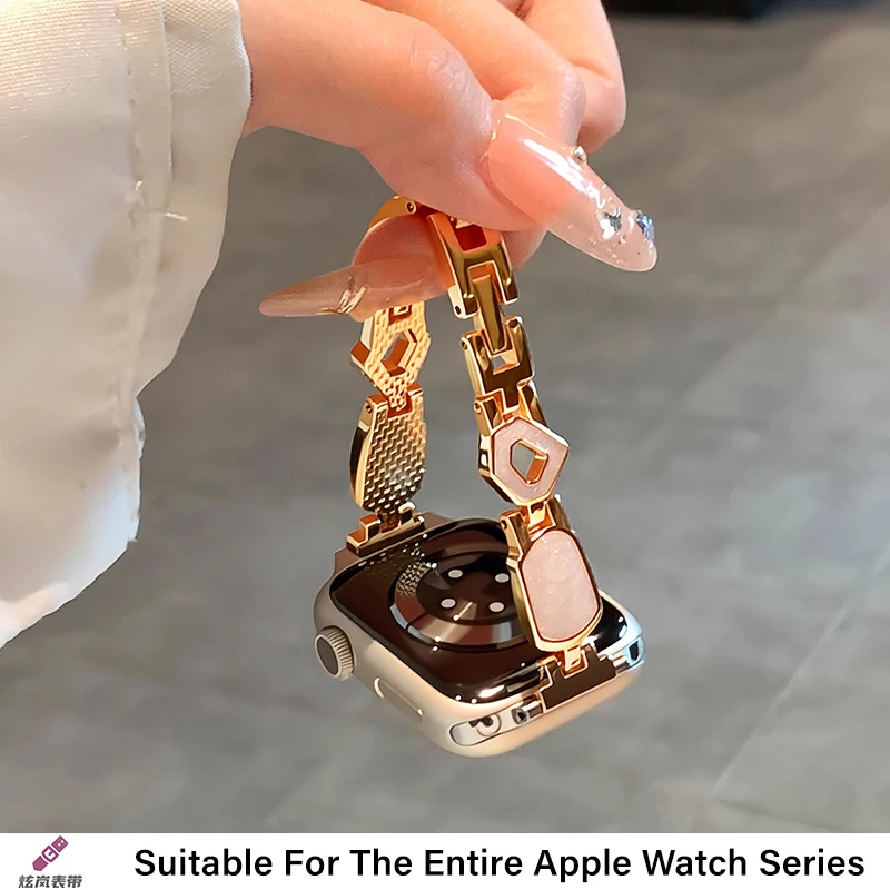 Cinturino in metallo con colla a goccia placcato oro compatibile con Apple Watch Iwatch98 7 Se Cinturino di lusso per donna Cinturino fatto a mano alla moda