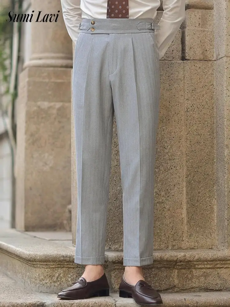 

Stylish Mens Slim Fit Suit Pants 2025 Fall Fashion Solid Color Pleated Straight Trousers For Men Outdoor Casual High Waist Pants