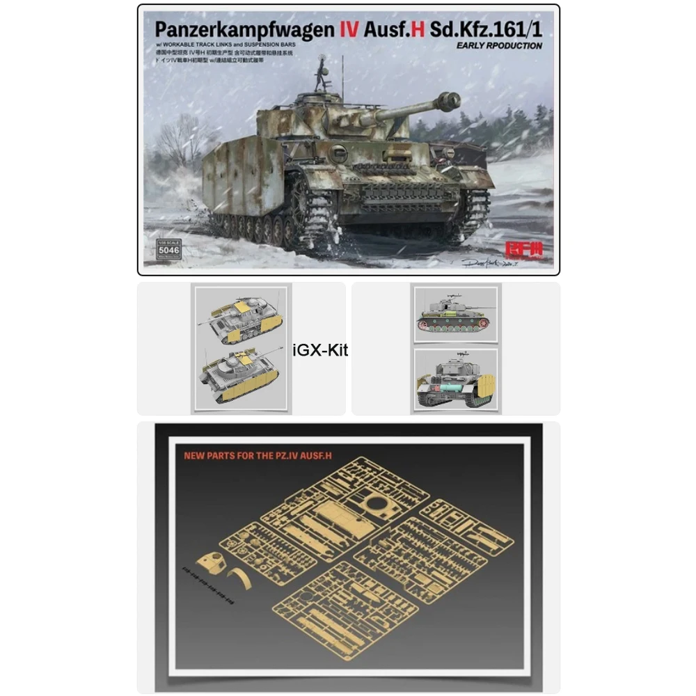 Rye Field 5046 1:35 Scale Panzer IV Ausf H Sd Kfz 161/1 w/Workable Track Links Vehicle Hobby Plastic Assembly Model Building Kit