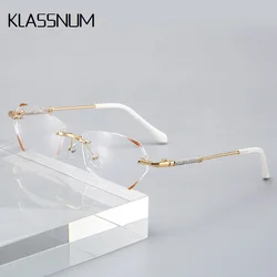 Myopia Glasses Luxury Women Rimless Diamond Cutting Frame Anti Blue Light Eyeglasses Prescription Eyewear Diopter -1.0 To -4.0