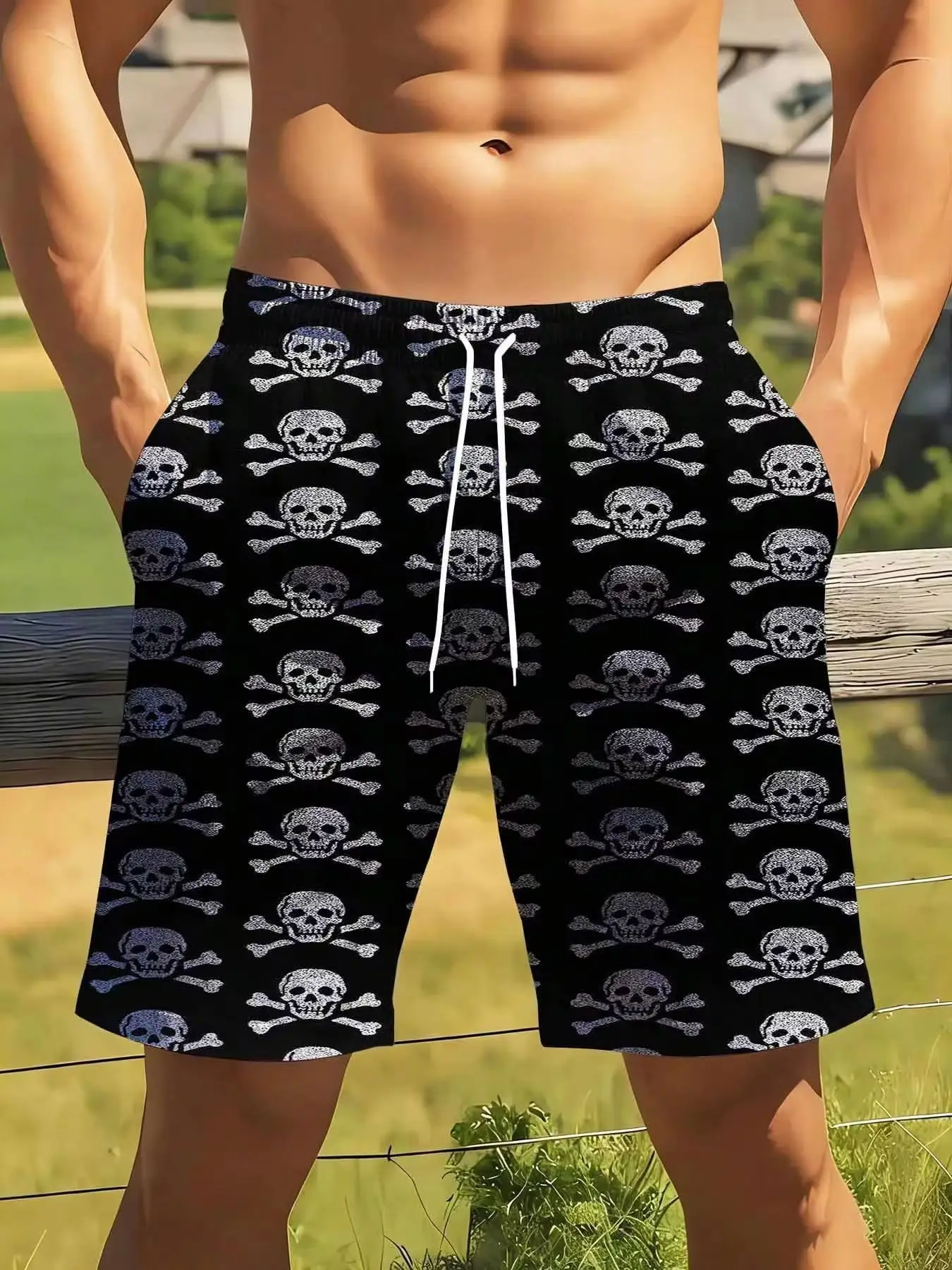 Skull and Crossbones Quick Dry Swim Trunks for Men