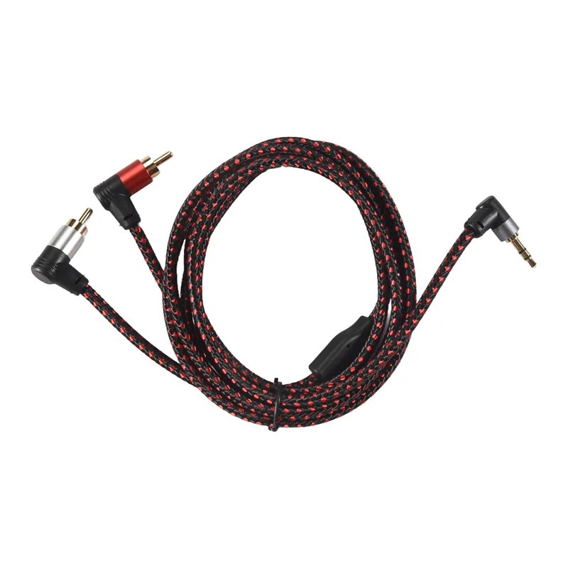 Hot Selling 90 Degree 3.5Mm Male To 2 RCA Male Cable Right Angle Stereo AUX Y Splitter Cord Microphone Jack Plug For Laptop 2M