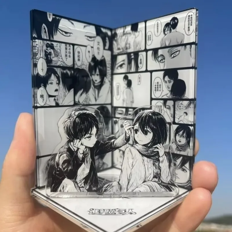 Letrero Acrílico de Escena de Ataque a los Titanes, Mikasa Ackerman, Eren Jaeger, Adorno de Escritorio con Diseño Creativo de Anime