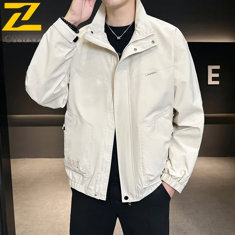 

COMXZ 2025 Men Jacket Loose Oversize Plus Size Stand Collar Business Hiking Hunting Autumn Coat Windproof Streetwear Outerwear