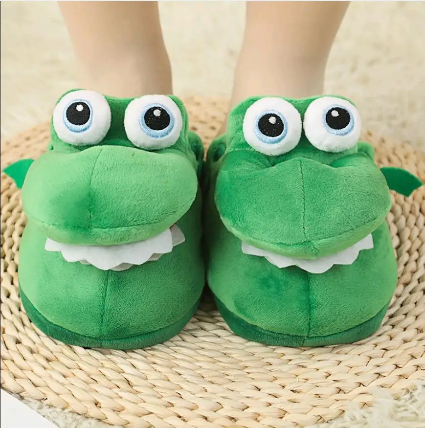 New Winter Warm Plush Slippers Mr. Crocodile Women Cute Home Funny Animals Open Mouth Slippers House Floor Cotton Shoes