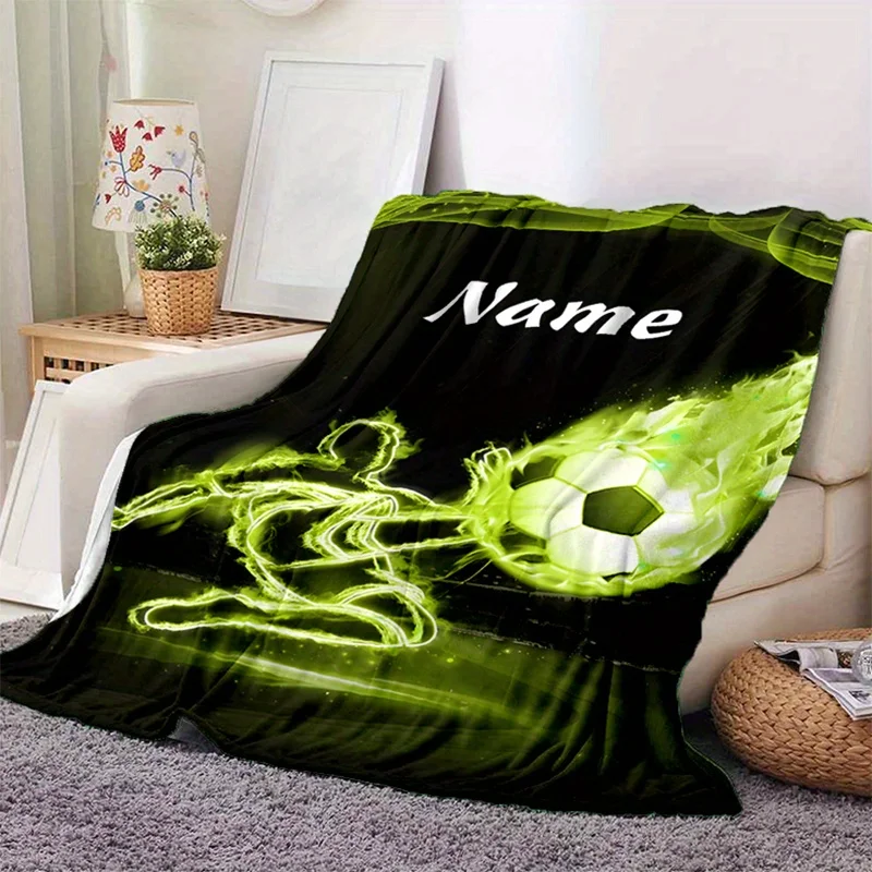 Customized Name Football Blanket - A soft flannel blanket with 3D football design, a personalized gift for sports fans