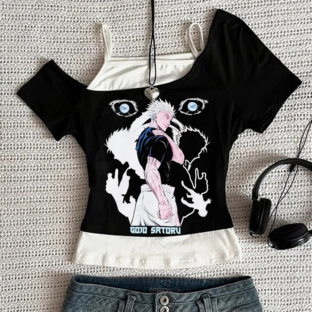 Satoru Gojo crop top ladies grunge manga dollette kawaii top tees jojifuku harajuku cute anime cutecore