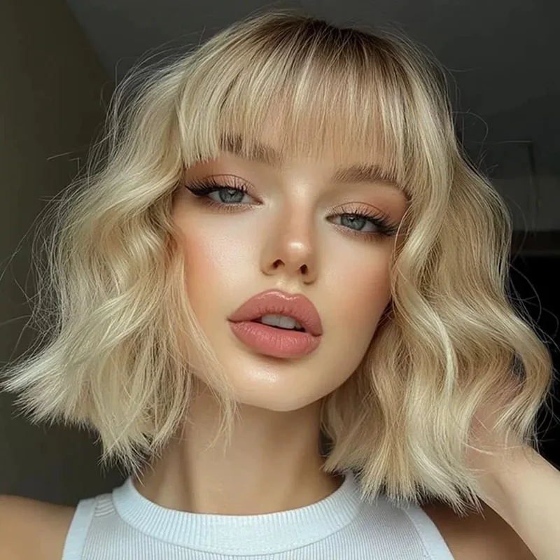 Ombre Light Golden Blonde Wavy Wigs Lace Front Wigs for Women