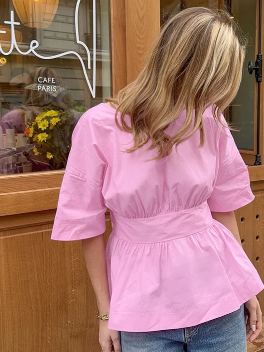 

Comfortable Faionable ort Sve Bal Belted irt Women's Cotton Top Lace up irt Spring Summer Casual Versatile