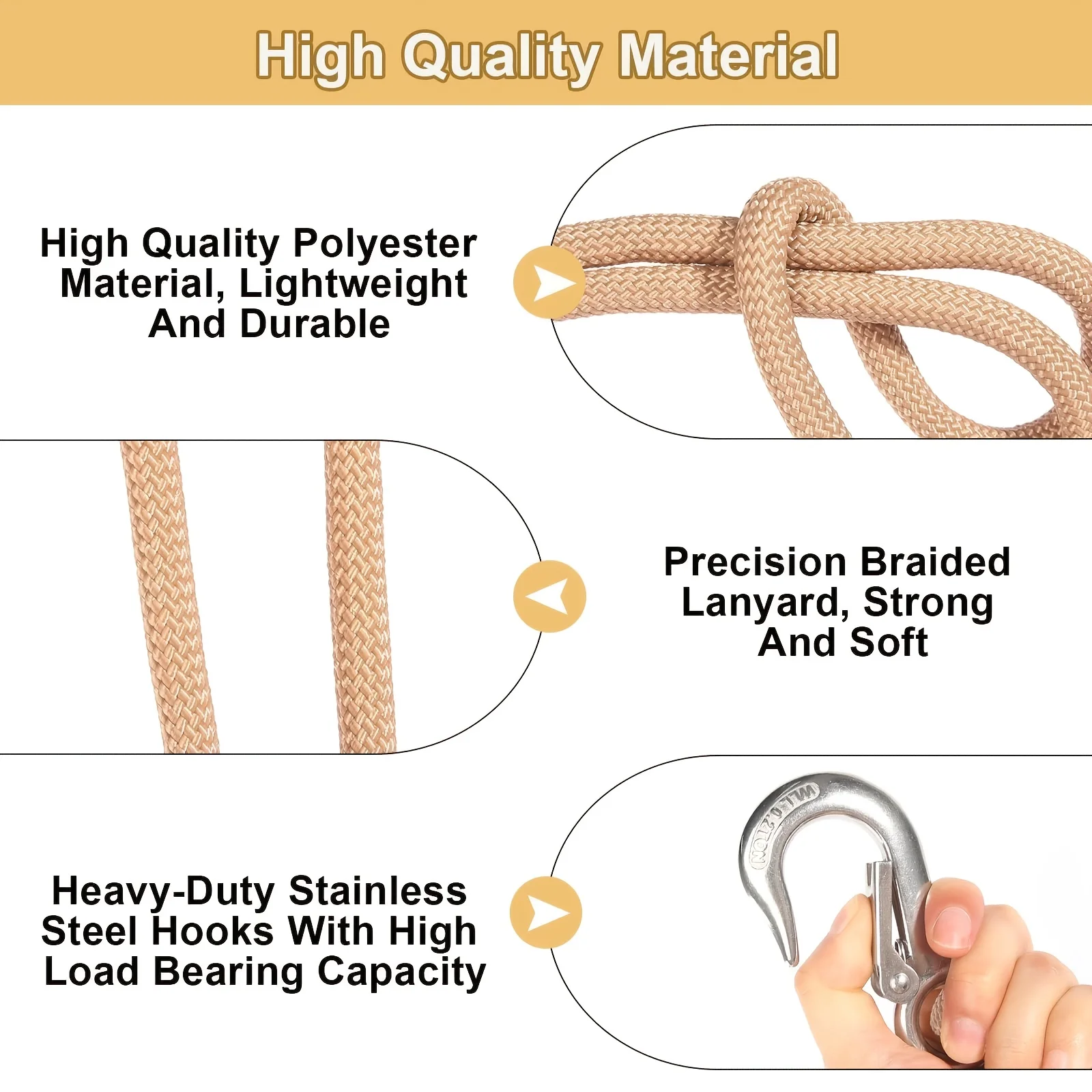2pcs 60cm Hammock Hanging Rope with Locking Lanyard, Suspended Mount, Hammock Swing Lanyard, Adjustable Rope for Swing