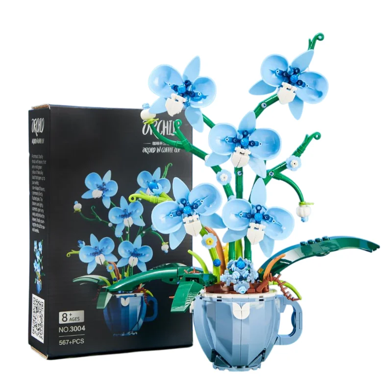 

New Orchid Potted Coffee Building Blocks Plant Tulip Planter Bouquet Home Desktop Decor Flower Puzzle Toys Bricks Girls DIY Gift