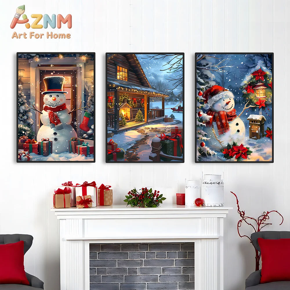 3pcs Merry Christmas Wall Decor Set - Snowman and Christmas Tree Holiday Canvas Prints, Holiday Decor for Home and Office Decor