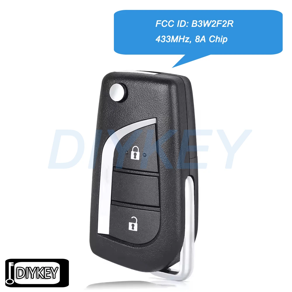 2 Buttons OEM Control Board Flip Remote Car Key Fob 433MHz 8A Chip for Toyota Aygo Avensis Yaris 2019+ FCC ID: B3W2F2R