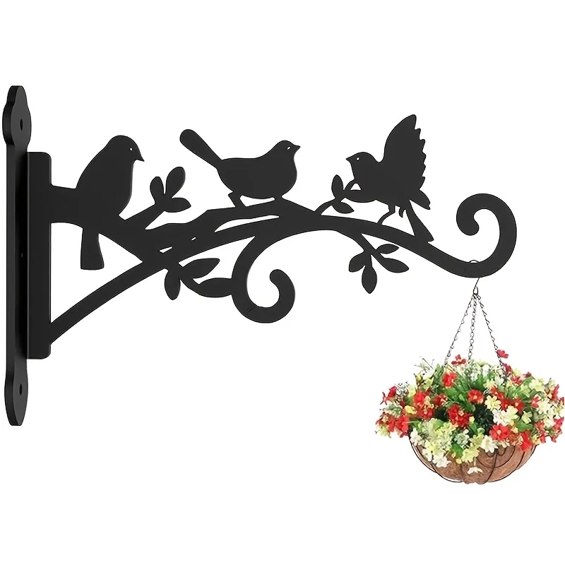 Metal Wall-Mounted Plant Hanger with Bird & Leaf Design - Heavy-Duty, Easy-to-Install Hook for Outdoor Flower Baskets