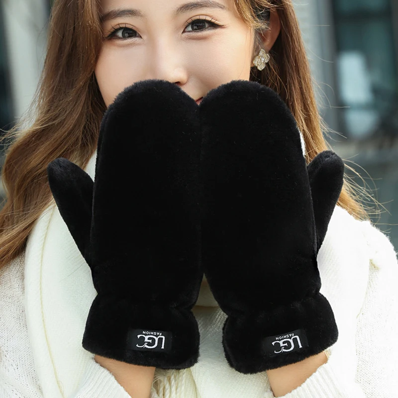 1Pair Lovely Soft Plush Gloves Winter Warm Gloves For Women Girls Cold Protection Windproof Thick Mittens Outdoor Cycling Gloves