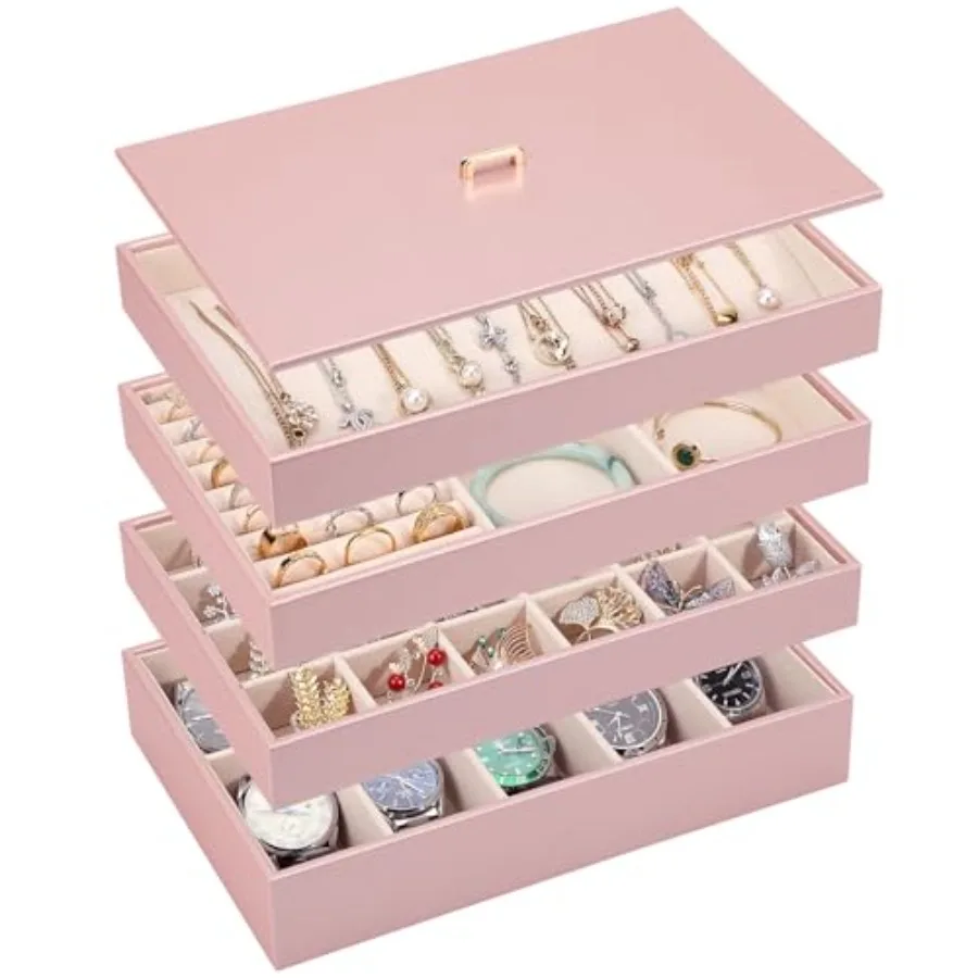 

Штабелируемый лоток-органайзер для ювелирных изделий с крышкой, держатель для хранения ювелирных изделий из искусственной кожи, вставки для ящиков, витрина для ювелирных изделий, чехол для E