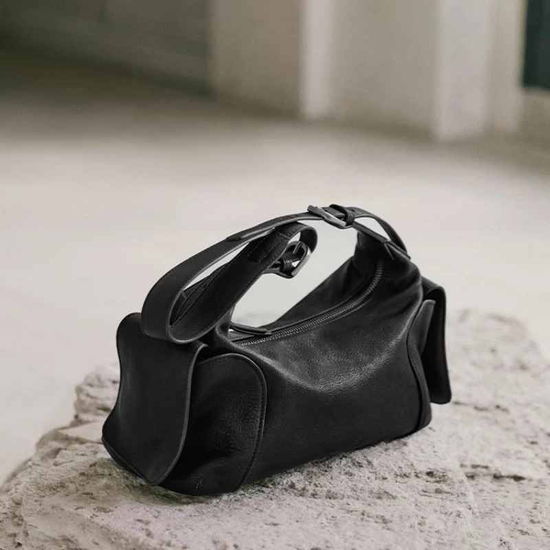 Qiuzhen Vegetable-Tanned Lambskin Crossbody Tote Bag Retro Single-Shoulder Crossbody Bag for Women Large Capacity Commuter Bag