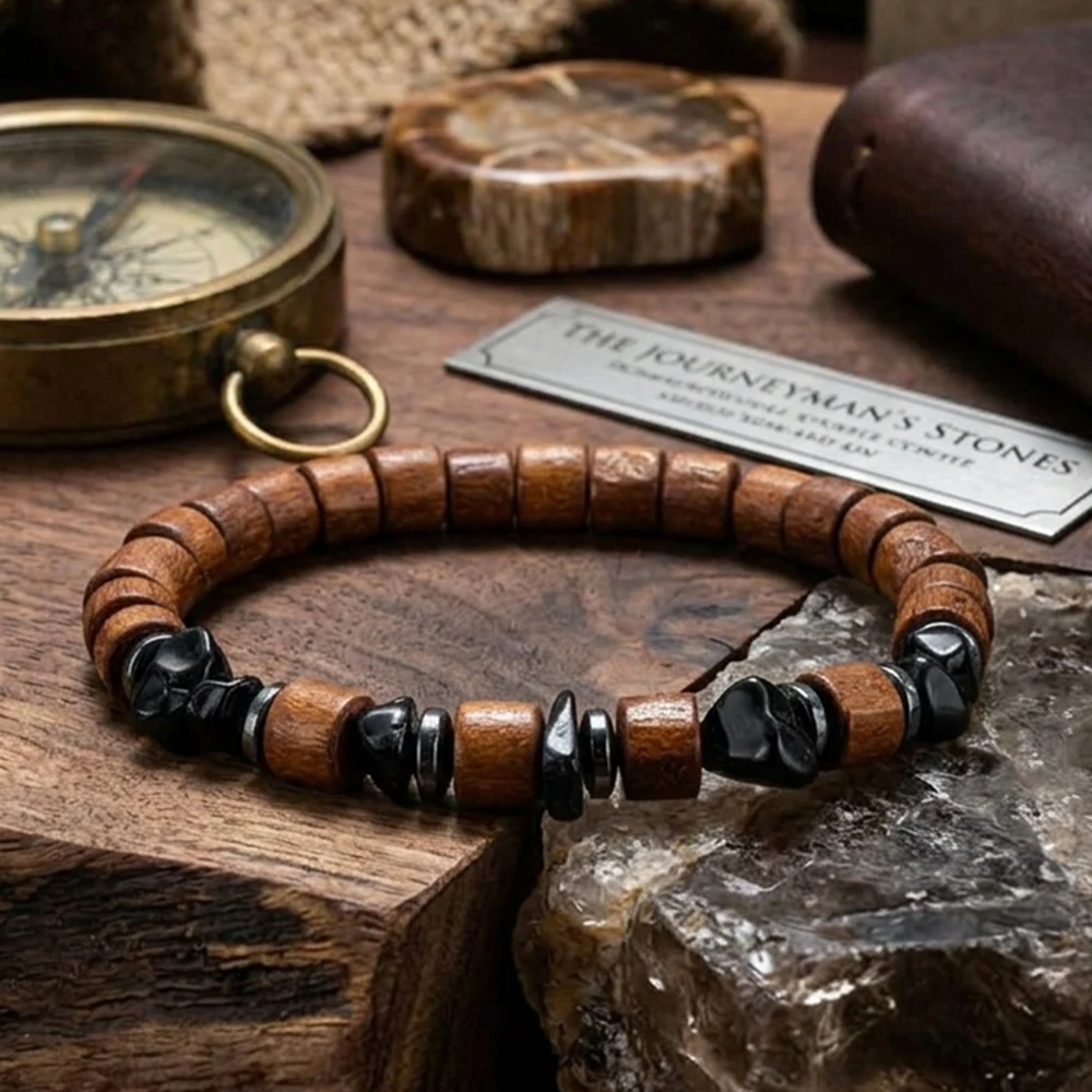 Retro Irregular Wooden Beads Strand Men Bracelet 4 Colors Handmade Grade A Holiday Leisure Braslet Homme Charm Wrist Jewelry