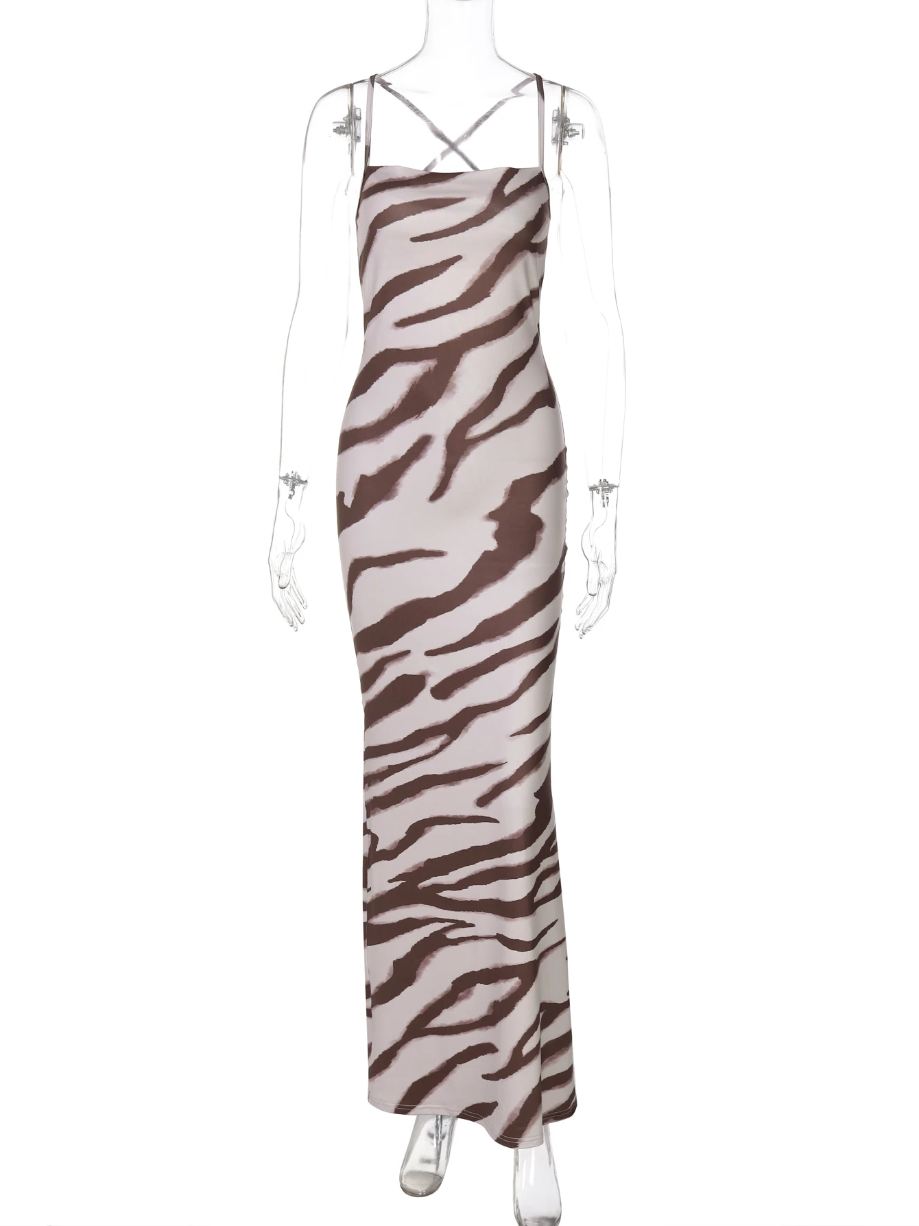 Hugcitar Zebra-Print-Slips, rückenfrei, sexy, figurbetontes Maxikleid, 2025, Frühling, Damenmode, Y2K-Kleidung, Geburtstagsfeier, Festival