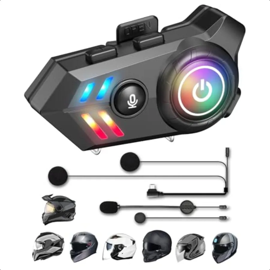 

Мотоциклетный шлем Bluetooth-гарнитураBluetooth-колонки для шлема с микрофоном 1000 мАч Большой аккумулятор Мотоциклетные наушники IPX68 Automati