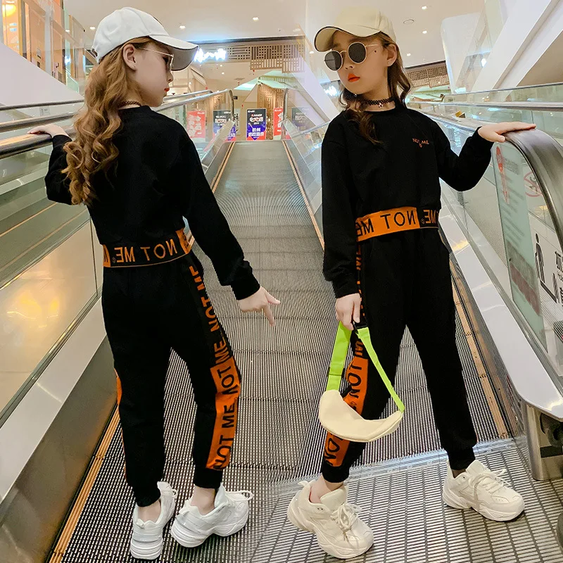 2024 Autumn Kids Girls Tracksuit Letter Long Sleeve Sweatsuit Teenager hoodie + striped pants Clothing Set 4 6 8 10 12 Years