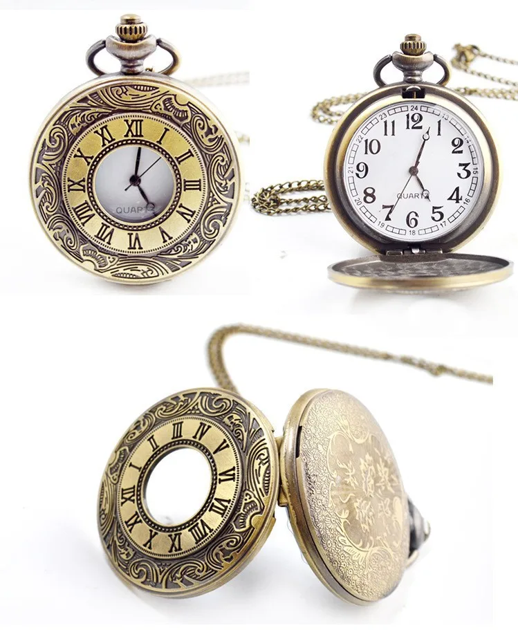 Vintage Charm Black Unisex Fashion Roman Number Quartz Steampunk Pocket Watch Women Man Necklace Pendant with Chain Gifts Retro