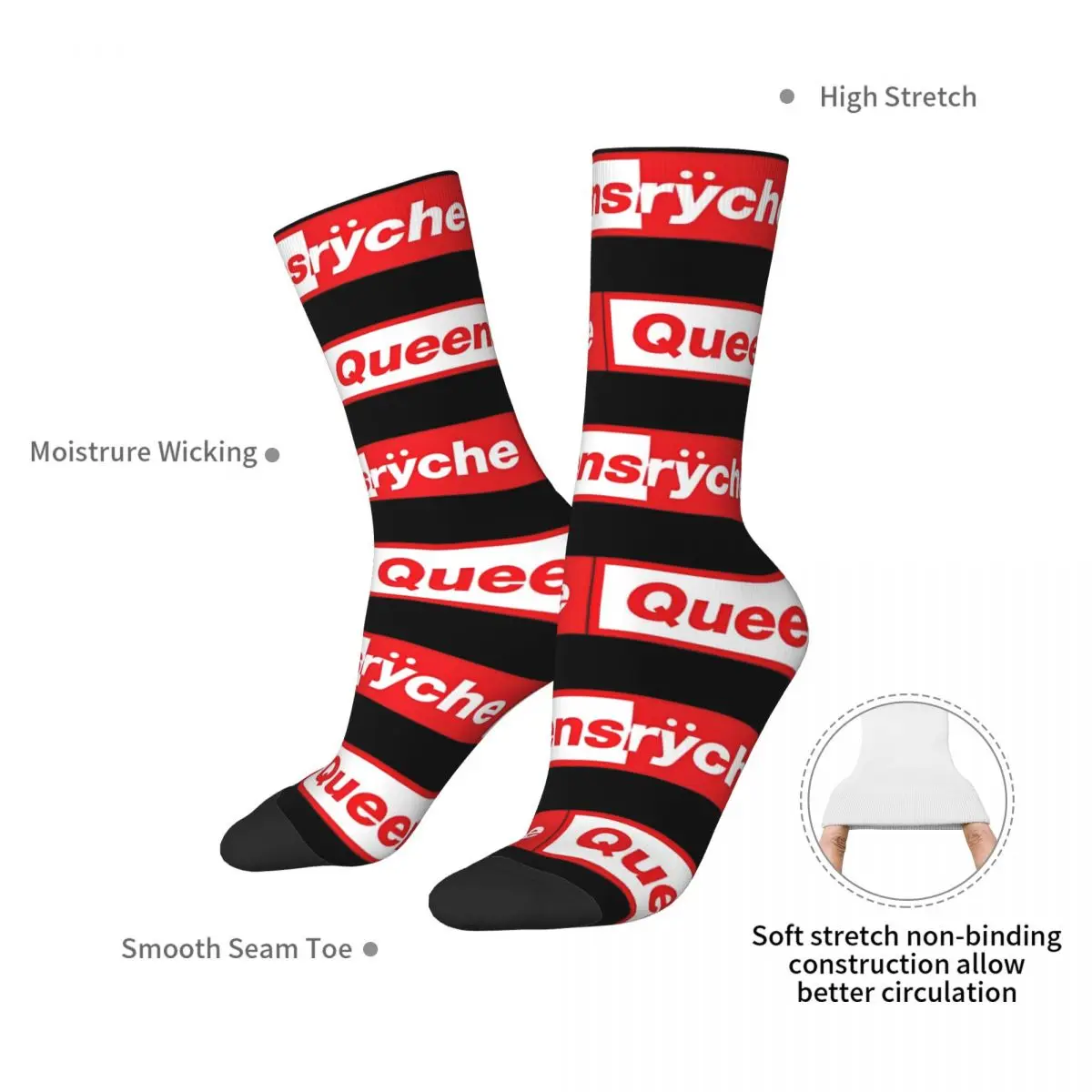 Unisex Queensryche Metal Music Band Rock Outfits Socks Breathable Socks Soft For Daily Wear