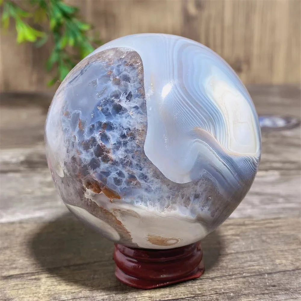 

Agate Natural Crystal Sphere Ball Stone Carving Quartz Mineral Beauty Gemstones Minerals Ornaments Home Decoration+Stand