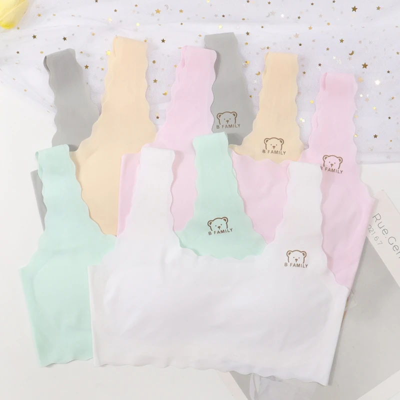 Adolescent Girls' Seamless Underwear Lightweight Breathable Soft and Comfortable Girls' Solid Color Vest Cute Simple Daily Bra